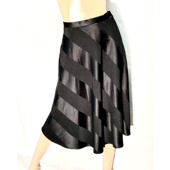 TALBOTS Petites Black Tonal Diagonal Wide Stripe A Line Knee Length Skirt~2 - Picture 2 of 10